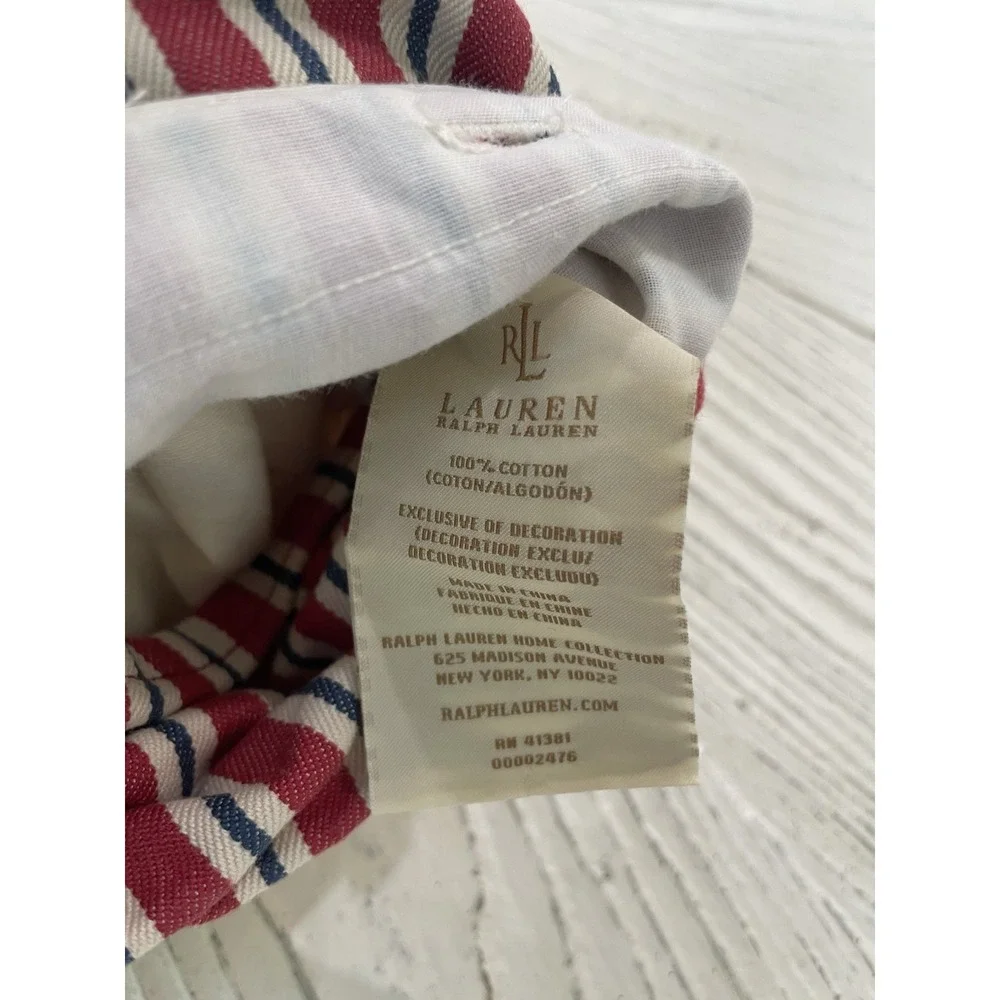 Ralph Lauren 18x18 Red Blue Ticking Stripe Pillow w/Feather Insert‎ Cote D'Azur